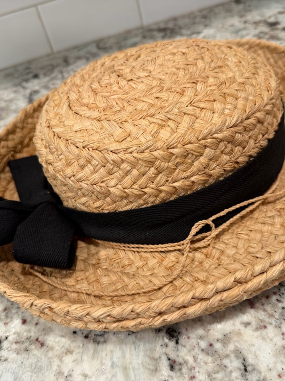 Helen Kaminski Natural Straw Hat with Navy Sweatband